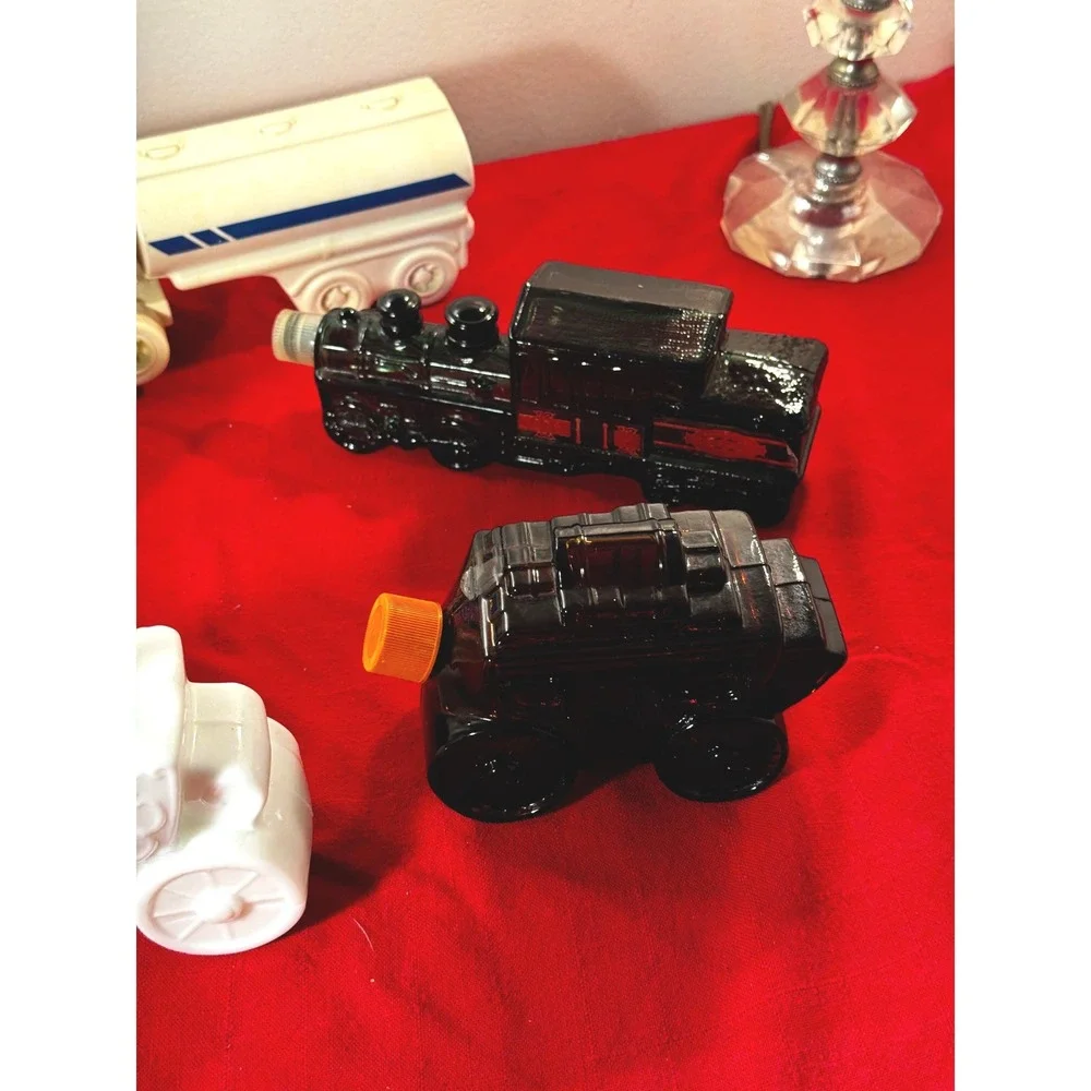 Lot of 5 Vintage Avon Glass Decanters Truck Train Motorcycle Stagecoach Boxed